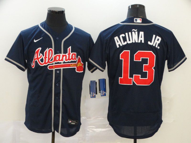 Men Atlanta Braves #13 Acuna jr Blue Nike Elite MLB Jerseys